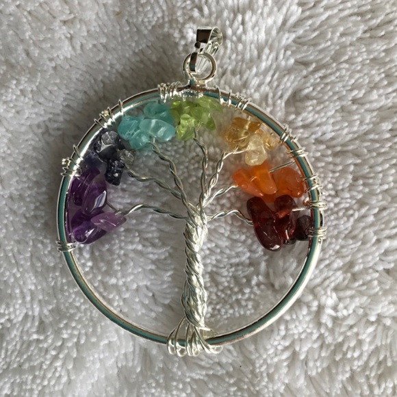 Chakra Tree of Life - circle pendant on black cord - Picture 6 of 8